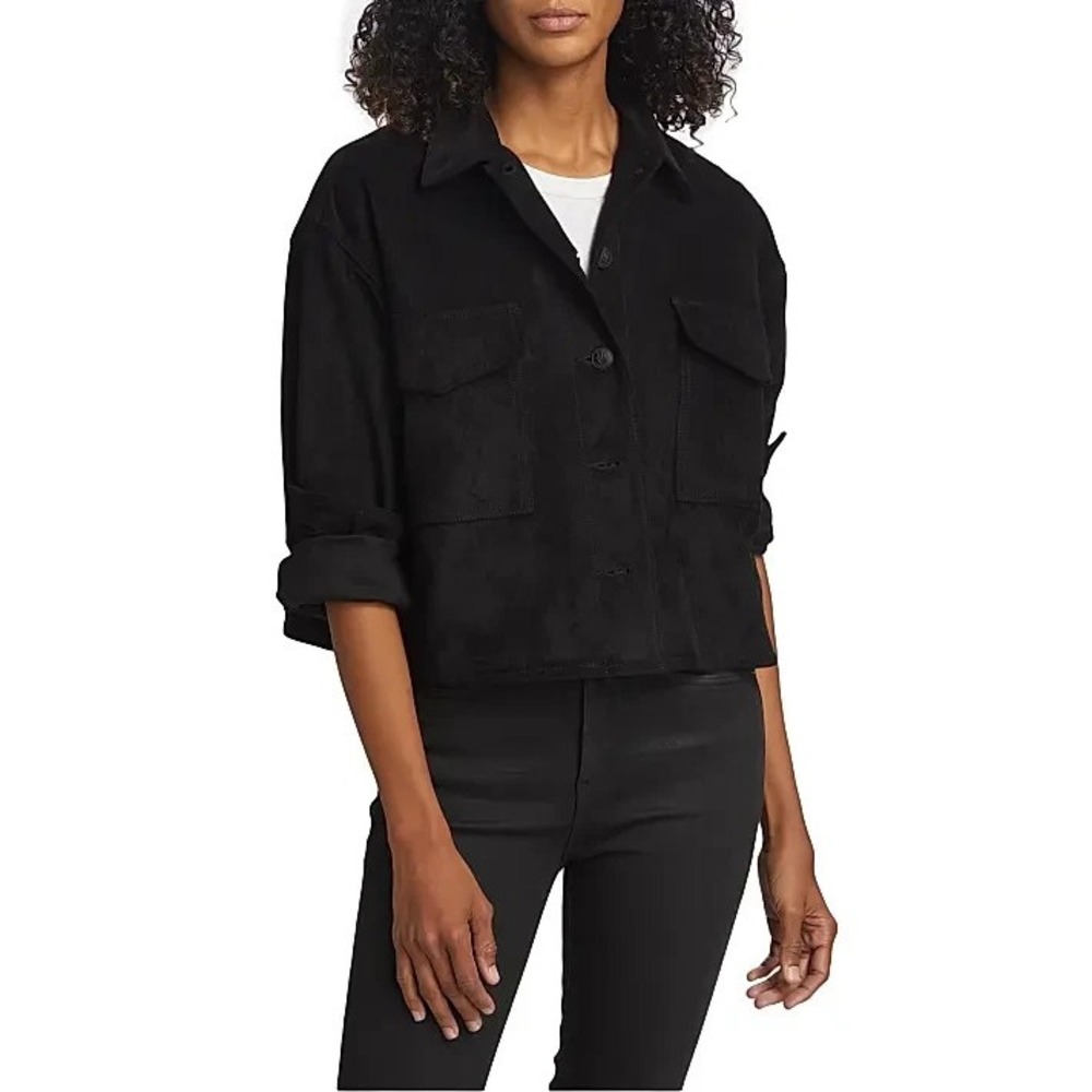 Rag & Bone Jaiden Faux Suede Crop Shacket Women XS Black Flap Pockets NWOT $325